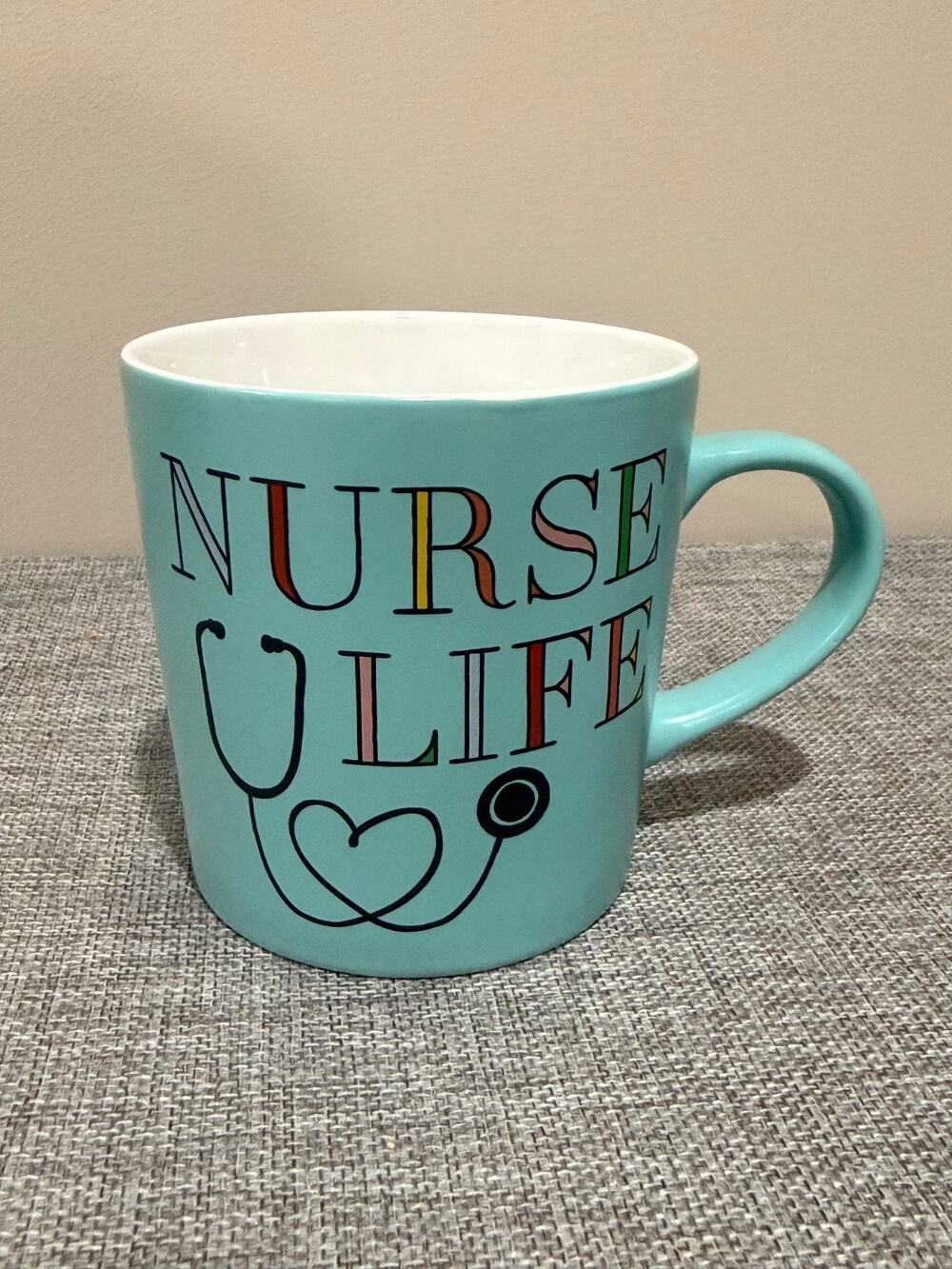 Large Teal Nurse Life Coffee Mug with Colorful Font and Stethascope